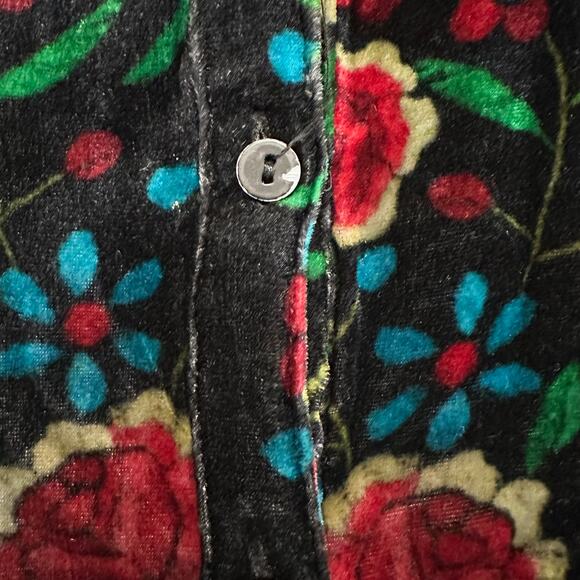 Johnny Was Black/Red Floral Velvet Tunic Button Top, Silk Blend, size Large - Picture 12 of 12